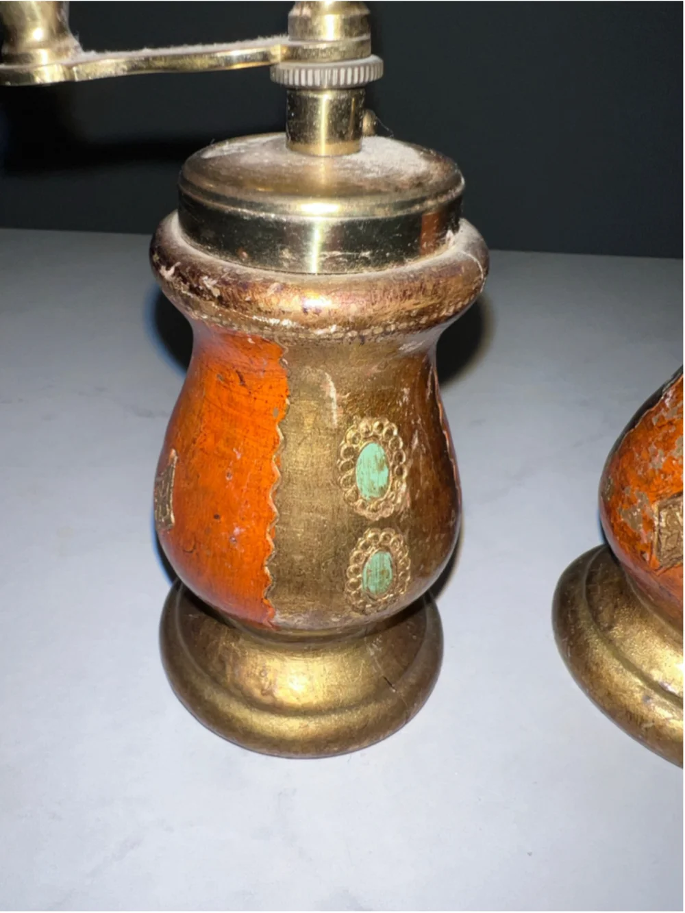 VTG Brass Italian Kitchen Salt Pepper Shaker Set Gold Orange